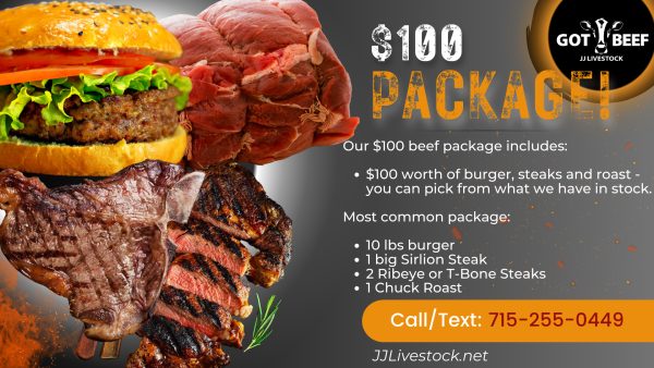 $100 worth of burger, steaks and roast from JJ Livestock